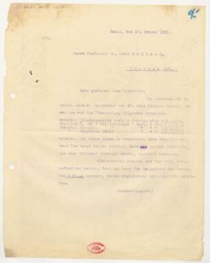 Brief an Fritz Volbach : 17.01.1921
