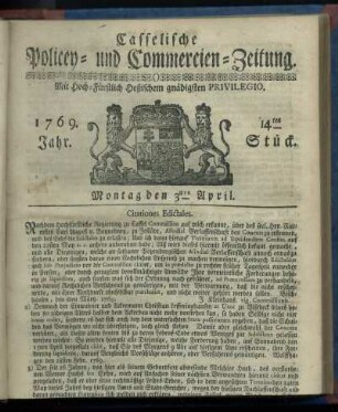 14tes Stueck, Montag den 3ten April 1769