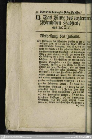 II. Das Ende des letzten Römischen Pabstes, aus Jes. XIV