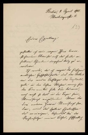 123: Brief von Friedrich Ritgen an Gottlieb Planck, Berlin, 4.4.1903