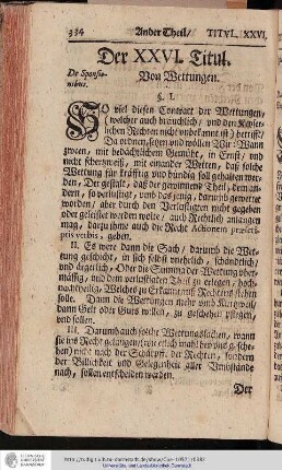 Der XXVI. Titul. Von Wettungen