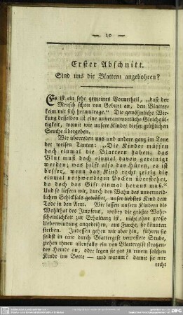 Erster Abschnitt. Sind uns die Blattern angebohren?