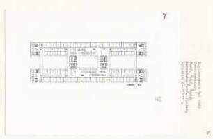 Justizgebäude, München-Maxvorstadt (Diplomarbeit bei Peter Poelzig): Grundriss 4. - 7. Obergeschoss 1:200