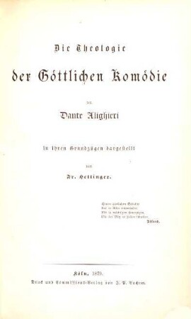 Die Theologie der Göttlichen Komödie des Dante Alighieri in ihren Grundzügen dargestellt
