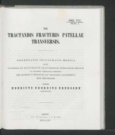 De Tractandis Fracturis Patellae Transversis.