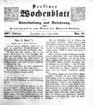 No. 27, Sonnabend, den 7. Juli 1849.