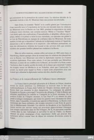 La France et le renouvellement de l'alliance russo-ottomane