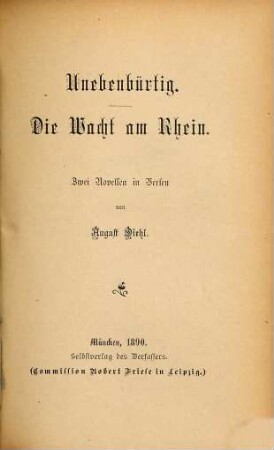 Unebenbürtig : zwei Novellen in Versen