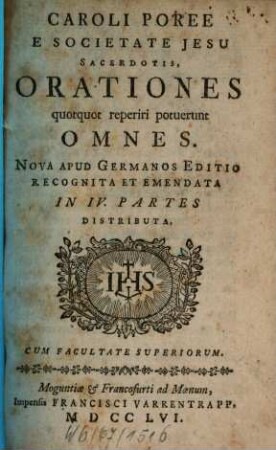 Caroli Poree E Societate Jesu Sacerdotis, Orationes quotquot reperiri potuerunt Omnes, 4. Orationes Academicae