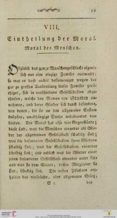 VIII. Eintheilung der Moral. Moral des Menschen