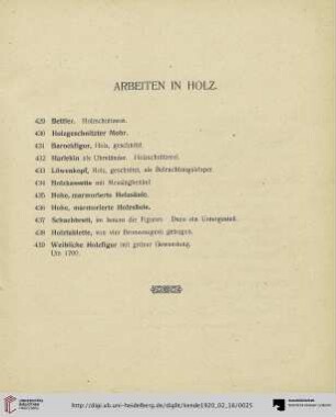 Arbeiten in Holz (Nr. 429-439)