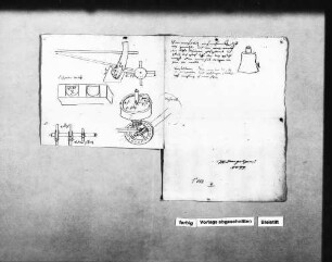 Schnitt durch die Mühle, mit Berechnung der Kosten (Tinte, Folio Doppelblatt)