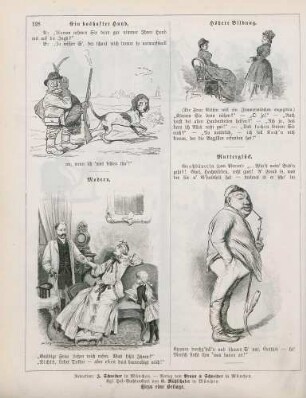 "Ein boshafter Hund" "Modern" "Höhere Bildung" "Mutterglück"