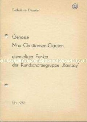 Textheft zum Dia-Ton-Vortrag über Max Christiansen-Clausen