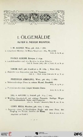 I. Ölgemälde alter und neuer Meister (Nr. 1-124)