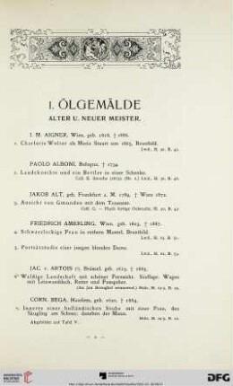I. Ölgemälde alter und neuer Meister (Nr. 1-124)