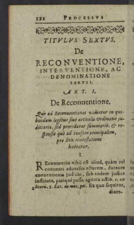 Titulus Sextus. De reconventione, interventione, ac denominatione tertii.