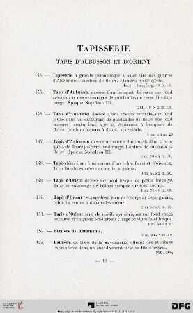 Tapisserie - Tapis - Tapis d'aubusson et d'orient (Nr. 144-163bis)