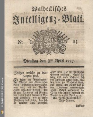 No. 25. Dienstag den 8ten April 1777