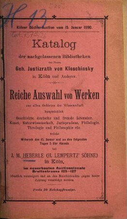 Katalog. [26.] 1890, 15. Jan.