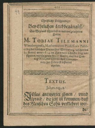 Christliche Leichpredigt/ ... Herrn M. Tobiae Tilemanni ...