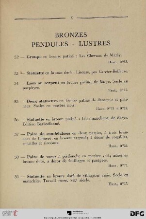 Bronzes Pendules – Lustres (Nr. 52-71)
