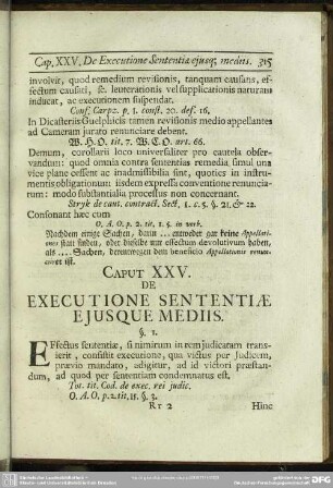 Caput XXV. De Executione Sententiae Ejusque Mediis