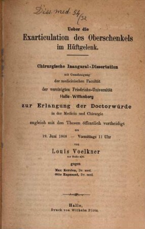 Über die Exarticulation des Oberschenkels im Hüftgelenk