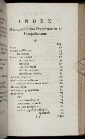 Index Medicamentorum Præparatorum et Compositorum.