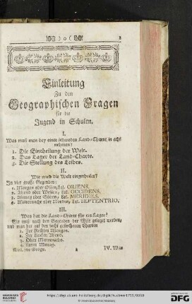 Einleitung zu den geographischen Fragen für die Jugend in Schulen