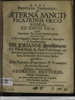 Disputatio theologica de aeterna sanctificationis oeconomia, ex Ezech. XX,12