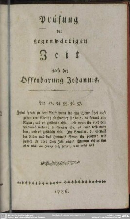 Prüfung der gegenwärtigen Zeit nach der Offenbarung Johannis