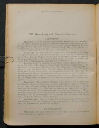 VIII. Feuerschutz und Feuerversicherung.