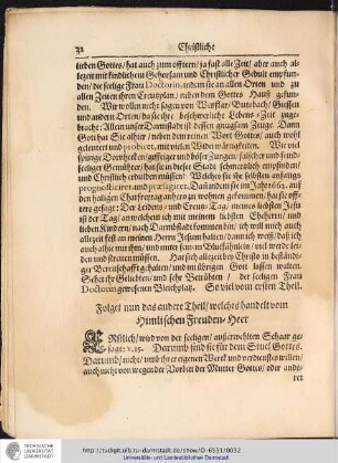 Folget nun das andere Theil/ welches handelt vom himmlischen Freuden-Herr
