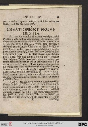 De creatione et providentia