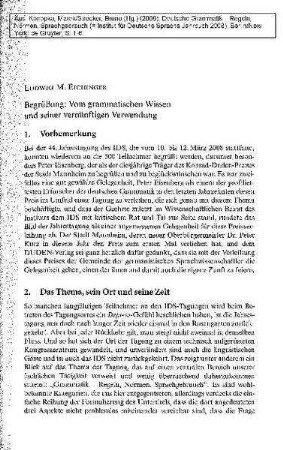 Begrüßung: Vom grammatischen Wissen und seiner vernünftigen Verwendung