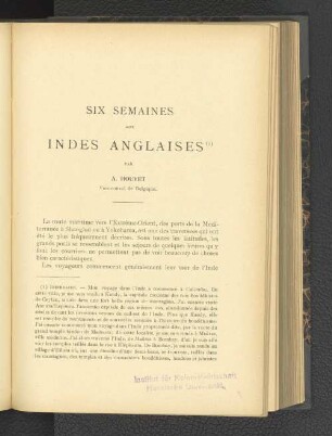 Six Semaines Aux Indes Anglaises.