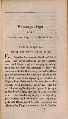 Nordiske Kaempe-Historier : efter Islandske Haandskriften, [1,2]. Volsunga-Saga : eller Historien om Sigurd Fafnersbane