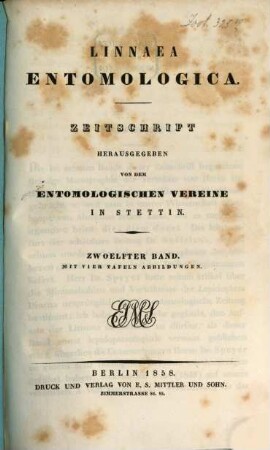 Linnaea entomologica : Zeitschrift. 12. 1858
