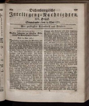 Sonnabends: den 13. May 1775.