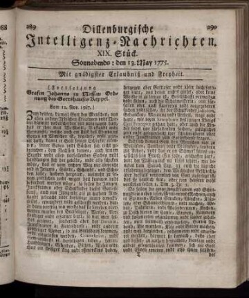 Sonnabends: den 13. May 1775.