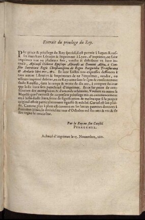 Extrait du privilege du Roy.