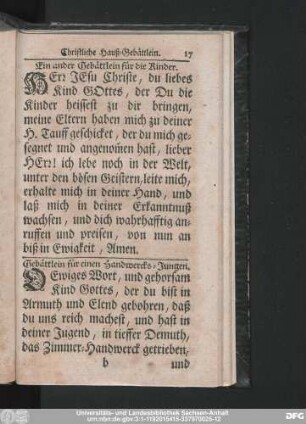 Gebättlein für einen Handwercks-Jungen.