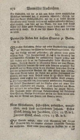 Neue Miscellanien historischen, politischen, moralischen, auch sonst verschiedenen Inhalts. St.1.2.
