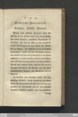Sechstes Hauptstück. Verstand. Urtheil. Vernunft.