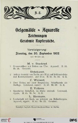 Oelgemälde-Aquarelle Zeichnungen Gerahmte Kupferstiche (Nr. 1-162)