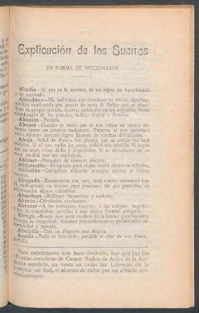 Explicación de las Sueños en forma de diccionario