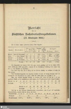 Bericht über die Sächsischen Lachsbeobachtungsstationen (23. Arbeitsjahr 1908)