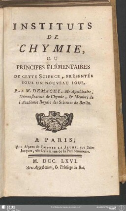 Tome 2: Instituts de Chymie, ou principes élémentaires de cette science, présentés sous un nouveau jour
