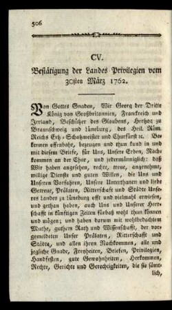 CV. Bestätigung der Landes-Privilegien vom 30sten März 1762.